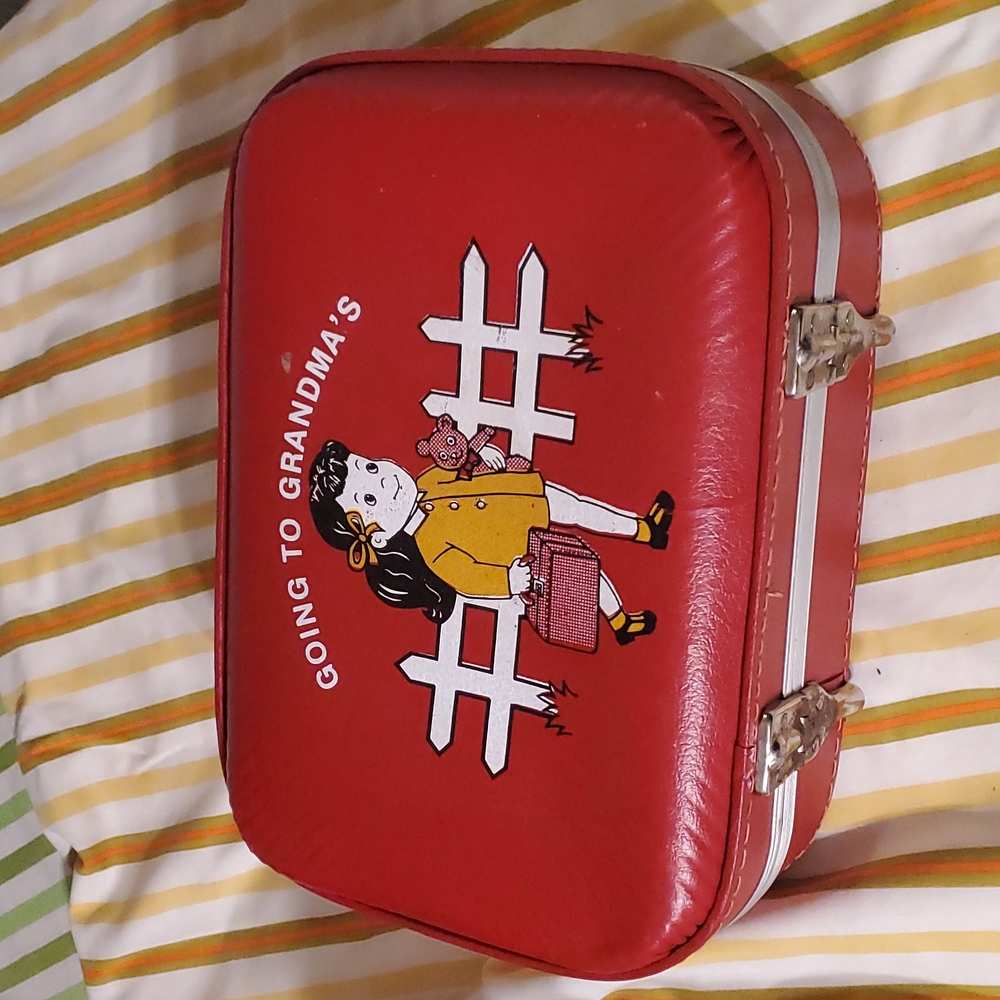 Vintage suitcase Small Hard Sided Red  Going To Grandmas